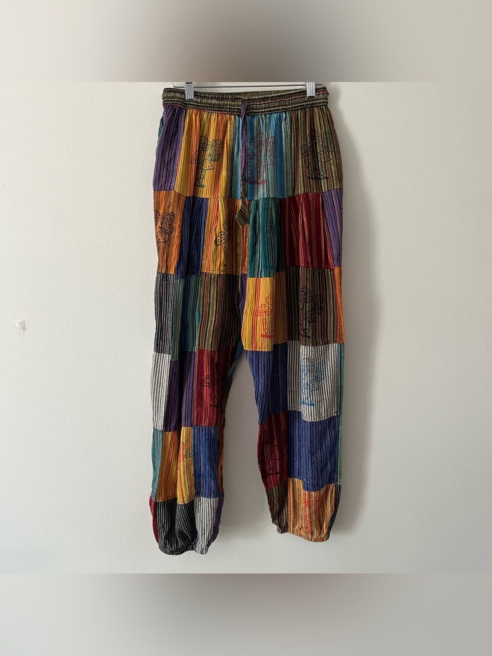 Rising International Patchwork Cotton Jogger Pants Mushroom Boho Granola M